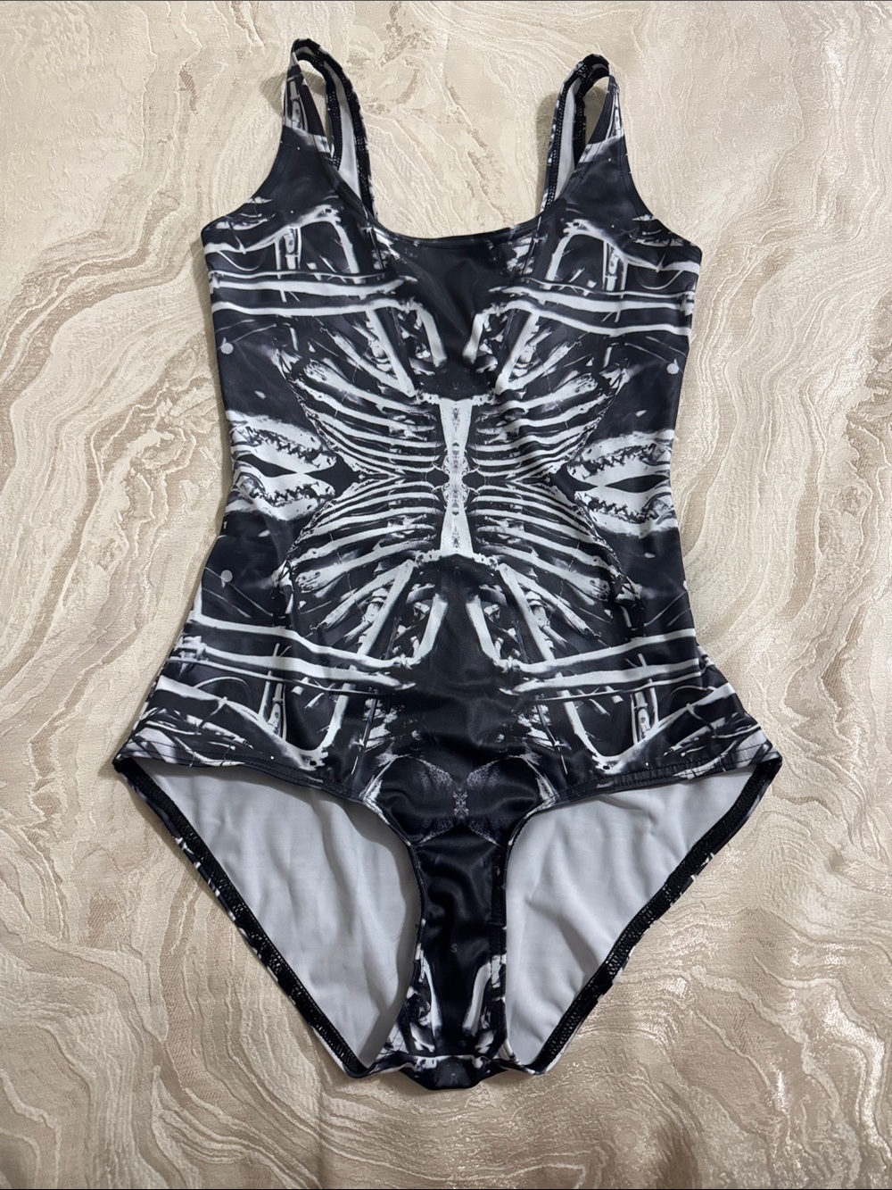 Blackmilk Black and White Skeleton Graphic One-Piece swimsuit